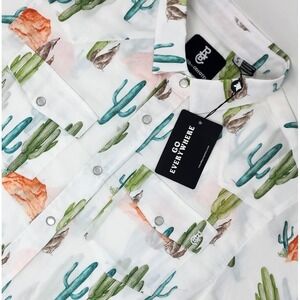 NEW Raised By Coyotes Western Pearl Snap Button Up Shirt Mens Small White Cactus
